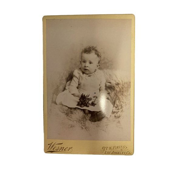Antique Cabinet Card Victorian Baby Bearskin Rug Wesner Studio Fred Armisen - Picture 1 of 7
